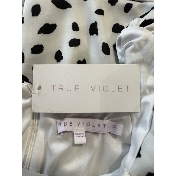 TRUE VIOLET PUFF SLEEVE SQUARE NECK MIDI DRESS IN MONO SPOT PRINT Size 6 NWT - Picture 6 of 10